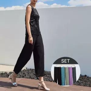 바바르) 꽃바지 7000 플리츠 와이드팬츠 5종 세트할머니옷 원피스 냉장고 편한 여름 주름 여성 몸빼 고무줄