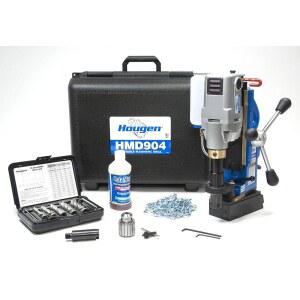통합 냉각수 병 플러스 1/2 드릴 척 어댑터 및 12002 로타브로치 커터 키트가 포함된 Hougen HMD904S 115볼트 회전식 베이스 마그네틱 제작자 키트
