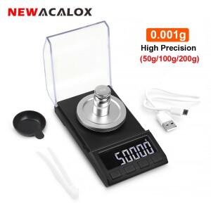 NEWACALOX-50g/200g x 0.001g 미니 포켓 디지털 저울, 골드 스털링 실버 쥬얼리 밸런스, USB 고정밀 전자