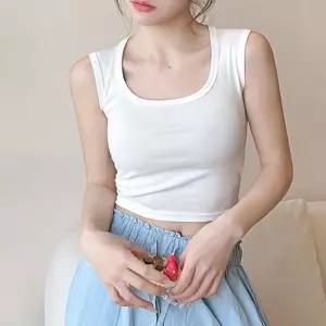 크롭 슬리브리스 탑 나시 여성 민소매 이너 기본 베이직 여름티 화이트 흰색 끈나시 라운드넥 유넥 스퀘어