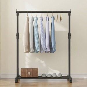 심플 이중봉 실내 건조대 정리함 옷걸이 플라스틱 휴대용 발코니 수납 접이식