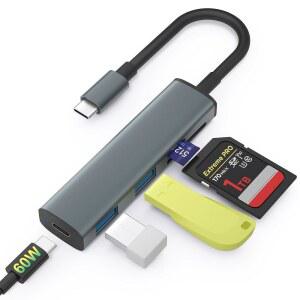 TIANSONG USB C SD 카드 리더 60W PD 충전기 어댑터 및 /TF /USB 4 포트가 포함된 아이폰호환 15 /16 아이패드호환 PRO 애플호환 /AIR IMAC ANDROID 기타 USBC 장치