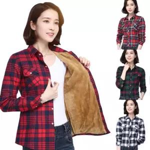 셔츠 여성 보온 기모 융털 겨울 여자 체크 남방롱남방 남방 보아털 양털 아우터