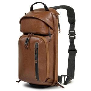 빅토스 패딩 숄더 스트랩과 양손잡이 숨겨진 휴대용 수납공간이 있는 택티컬 캐주얼 EDC 가죽 슬링백 업그레이드