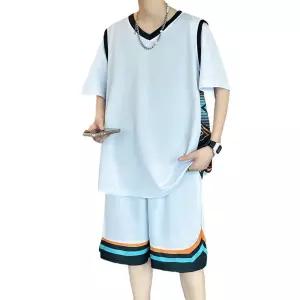 남성용 여름 투피스 농구복 운동복 반팔세트 속건 주니어 브이넥 심플데일리룩 루즈핏 경기 반팔 세트 OOTD