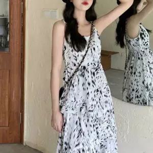 플레어 러플 디자인 로맨틱 서스펜더 드레스스트랩원피스 데이트룩 하객 리본 여성 봄원 여름 러블리 스트