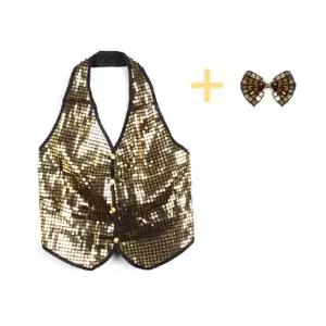 반짝이조끼세트(골드)-대 반짝이 마술의상 사옷 마술용 파티 리본 보우타이 반짝이보 행사