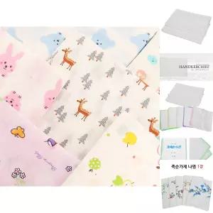 순면 나염 가제 손수건 대 10매입/랜덤/가재/수건/아기/신생아/면턱받이/어린이/캐릭터/애기/턱받이/대형