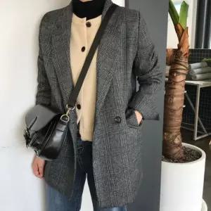 클래식 루즈핏 체크 자켓 모던 마이 블랙 트랜디 정장 출근 카라 간절기 가을 겨울 여성