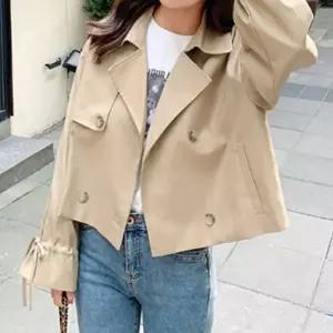 더블 트렌치 코트 숏 바바리 자켓 베이지 단추 간절기 소매포인트 여성