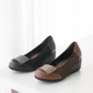 소가죽 라운드 웨지힐 통굽 단화 구두 심플 중년 40대 둥근샌들 가죽샌들 웨지힐샌들