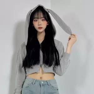 토끼귀 후드 크롭 집업 친구 선물 코스튬티 셔츠 패션 토끼 여성 업티 미니