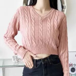 여성 여자 브이넥 꽈배기 크롭 니트 티 셔츠데이트룩 상의 여리여리