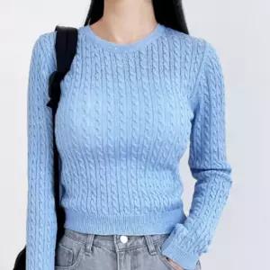 여성 봄 가을 꽈배기 세미 크롭 니트 티셔츠 여름 긴팔 숏니트 여자