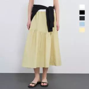 [롯데백화점]시스티나 사선 티어드 디테일 플레어 롱 스커트