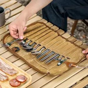 빈티지 캔버스 커틀러리 세트캠핑식기 수저 용수저 커트러