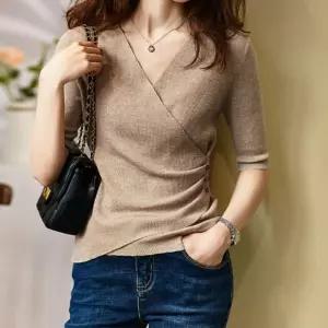 브이넥 7부 랩니트7부 7부티 여성