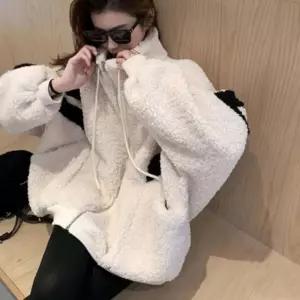 여성 두줄 뽀글이 점퍼 따뜻한 오버핏 양털 후리스 자켓뽀이아우터 오버 아우 반목스타일 패션 두양털 뽀이