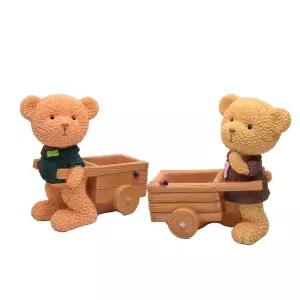 모던 수지 통나무 수레 곰돌이 화분토분 애니멀 동물 모형 귀여운 미니어처 모양 장식용 인테리어 식물 꽃