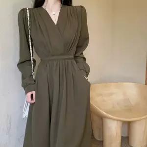 여성 브이넥 퍼프소매 롱원피스 하객룩 데이트 데일리 패션 원피스