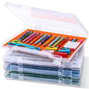 Wesiti 4개 스크랩북 종이 보관함 투명 플라스틱 스냅 14.17 X 10.63 1.77 인치 아트 프로젝트 케이스 공예 정리함 파일 문서 홀더 사진 잡지 편지함