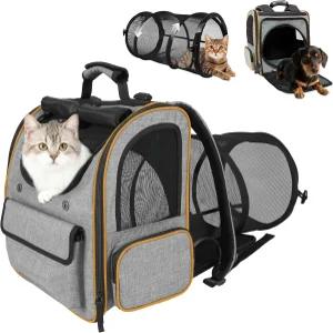탈부착 가능한 라운드 플레이 터널이 있는 고양이 백팩 캐리어 통기성 메쉬가 2 in 1 확장형 17파운드 및
