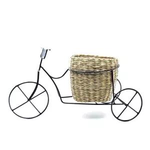자전거 왕골 바구니 화분 커버 중 13x13cm인테리어 철제