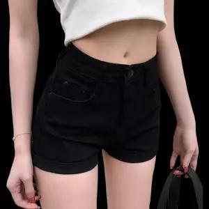 여자 화이트 블랙 데님 슬림핏 숏팬츠