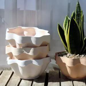이랑 국내산 K토분 E1 1+1 수제 통기성 투습성가정용 국산 흙화분 심플 꽃모양 웨이브 인테리어 화분 원예