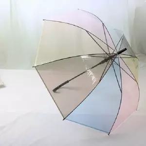 앙상블) 레인보우 투명 장 우산 비닐 롱 장마 자동 장마 비닐 투명 장우산 일회용 수동