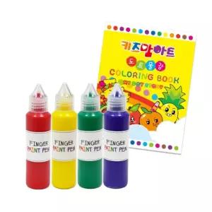 핑거 페인트펜 4색 란타나+ 마이 도트 스토리 컬러링북 세트영아물감 어린이 교육용 미술놀이 형광 손가락