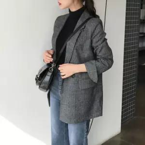 여성 캐주얼 클래식 외출 패션 체크 패턴 시크 자켓여자외투 정장재킷 오버핏 가을 가죽 숏자켓 블레이져