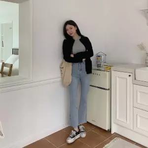 여자 히든밴딩 빈티지 커팅 워싱 세미부츠컷 데님 팬츠