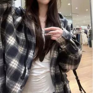 블랙 체크 셔츠 오버핏 루즈 긴팔 남방 아우터봄 가디건 자켓 박시 빈티지 여성옷 데일리룩 가을