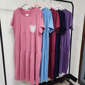 국산 여름 스판 반팔 홈웨어 원피스 웨어 잠옷 여성 파자마 면원피스