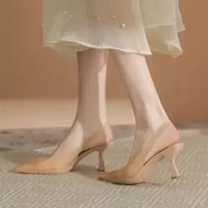 스파이더맨 여성 여름 샌들 미들힐 스틸레토 슬링백 투명유니크 웨지힐 슈즈 OPH2