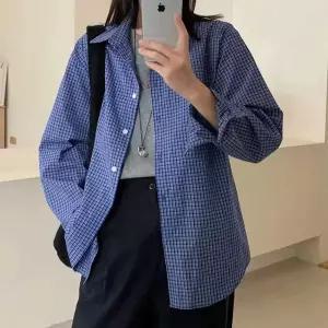 루즈핏 오버사이즈 체크 셔츠 여성 긴팔 남방 캐주얼박시 가을 블루 남자 커플 데일리 빅셔츠 격자무늬 캠