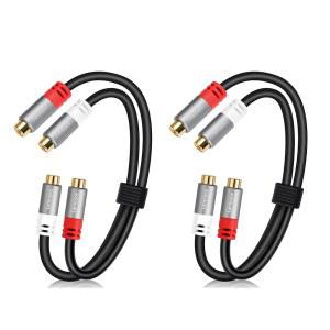 2 RCA 커플러 케이블 0.6피트 듀얼 2RCA 여성 대 스테레오 오디오 비디오 서브우퍼 자동차 커넥터 어댑터 홈 시어터 하이파이 시스템 앰프 스피커2팩용 이중 연장 코드