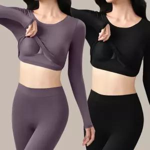 여성 라운드넥 브라 이너 일체형 얇은 두께 캡 내장 웨어 세트할머니내복 여자 내의 겨울내의 어른 보온내