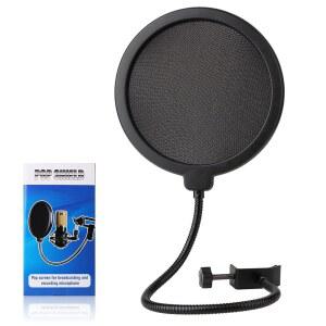 프로페셔널 마이크 팝 필터 실드 블루 예티 및 기타 마이크가 있는 윈드 마스크 스크린 유연한 360도 구스넥 클립 안정화 암이 듀얼 레이어