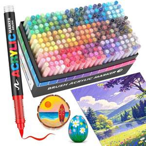 광나 240 아크릴 페인트 마커 브러시 팁 펜 빠르게 건조되는 방수 잉크 암벽 페인팅용 플라스틱 목재 캔버스 유리 세라믹 금속 공예 용품 선물