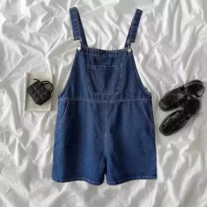 캐주얼 데님 오버핏 포켓 청 멜빵 바지휴양지 댄스복 연멜빵 진멜빵 여자 점프수트 슈트