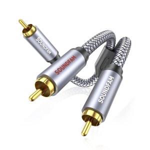 SOUNDFAM RCA 스플리터 15피트/5M Y 1 수컷에서 2 수컷 서브우퍼 디지털 스테레오 오디오 케이블 양방향 전송 이중 차폐 홈 시어터 AV 리시버 앰프그레이