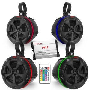 앰프가 장착된 방수 오프로드 스피커 - 4인치 800W 4채널 해상용 웨이크보드 타워 시스템 ATV UTV 쿼드 지프 보트용 원격 풀레인지 실외 오디오 스테레오 포함