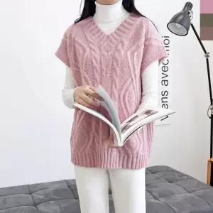 여성 데일리 캐주얼 오버핏 꽈배기 니트 조끼 베스트 여자상의 상의