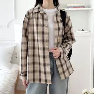 루즈 오버핏 체크 셔츠 여성 편한 남방 데일리 봄가을 빅사이즈셔츠 코디편한 긴팔 패션 기본