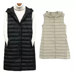 겨울 아우터 이너활용 따뜻한 여성 경량 롱 후드조끼 패딩베스트 오리털