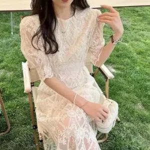 페미닌 무드 허리끈 레이스 옆트임 원피스 UJS-015 캐주얼 패션 여성 여자