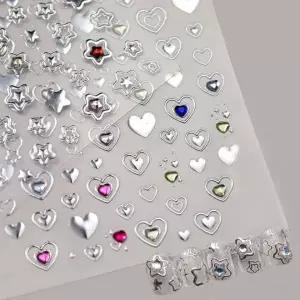 [셀러에이드]실버 메탈 네일 스티커 별 하트 엠보 네일아트 데코레이션