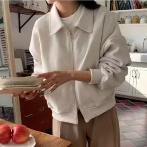 적당한 두께감 두가지 방향 더블 지퍼 카라 집업 자켓여자점퍼 데일리 캐주얼야상 얇은 간절기 항공패션 여